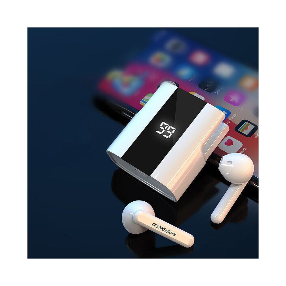 (White) Tws Blutooth 5.0 Headsets Led Display Smart Touch Noise Reduction Earphones With Hd Mic White 6112212052426