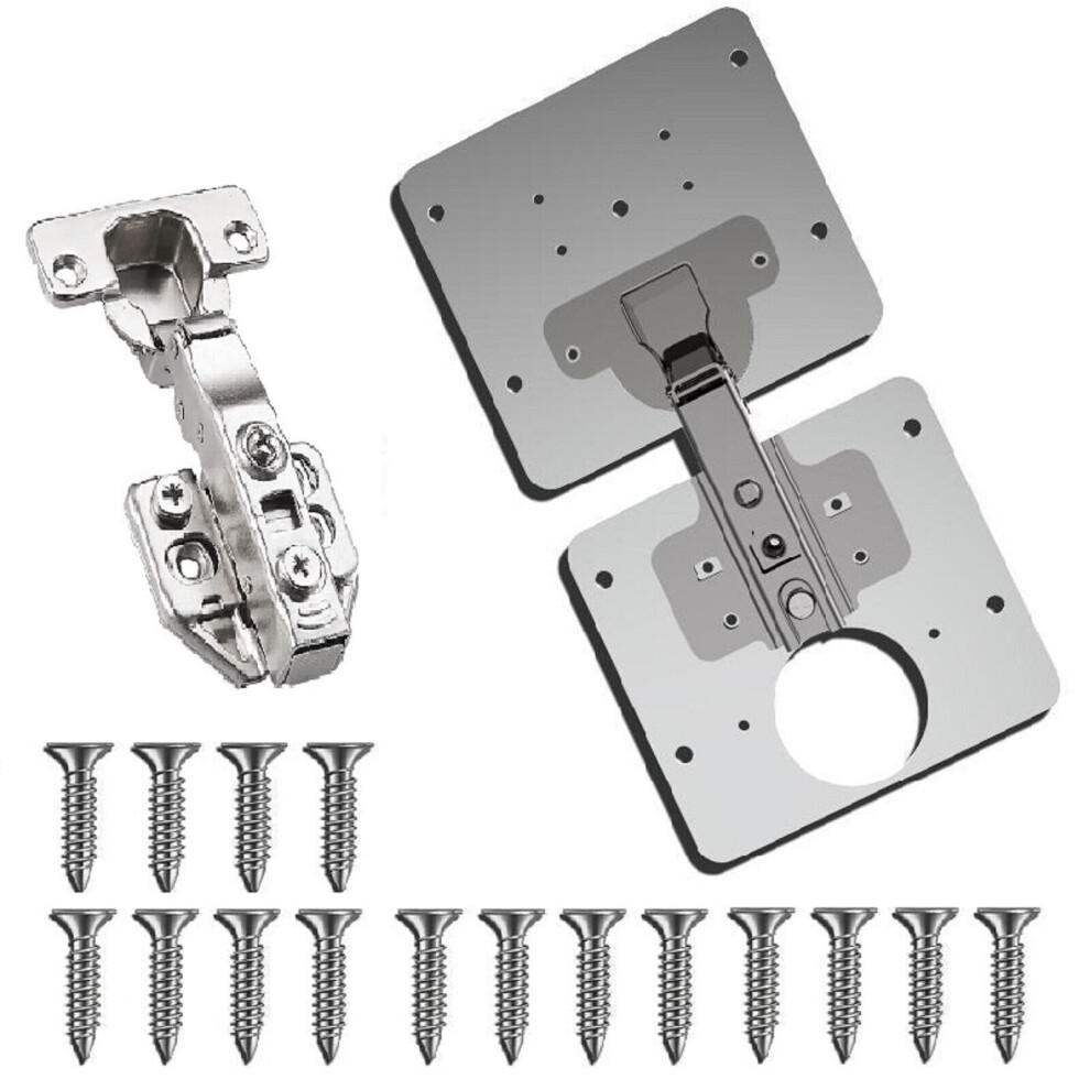 (2 repair plates + 1 hinge + 16 screws) Cabinet Door Hinges Repair Plate for Cabinet Furniture Drawer Window Stainless Steel Plate Repair Accessory