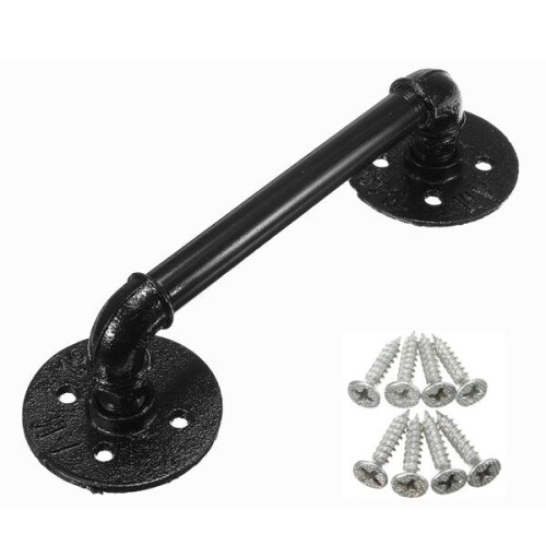 Black Iron Pipe Door Handle 29.5cm Threaded Pipe Drawer Pull with Screws 1