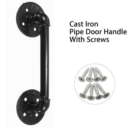 Black Iron Pipe Door Handle 29.5cm Threaded Pipe Drawer Pull with Screws 2