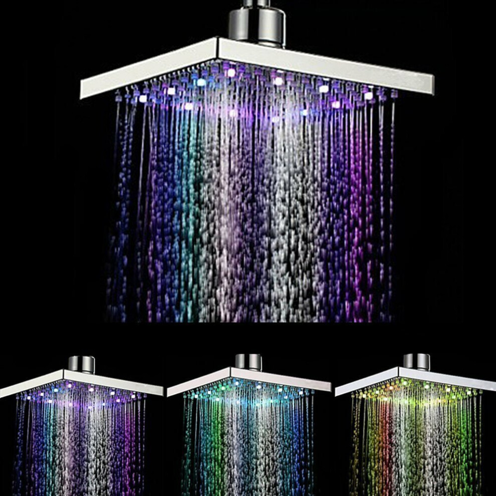 6 Inch ABS Square Showerhead 360 Adjustable Top Spray Water Temperature Controlled 7 Colors LED Auto Changing Shower Head