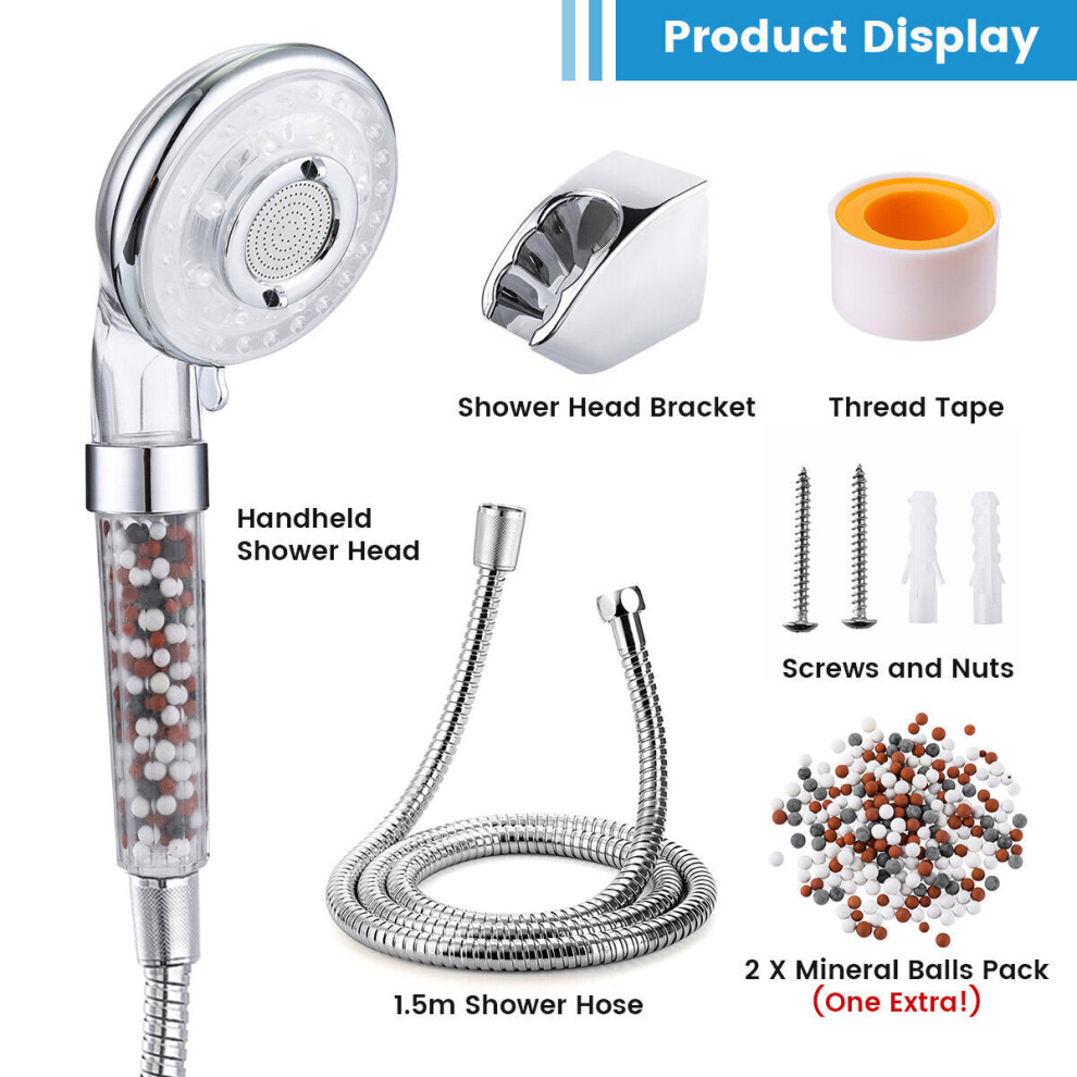 (EU Plug three-piece suit) Shower Head Filtration Hand 3 Mode With Limescale Filter And Ion A Pack Of Mineral Ball Substitutes