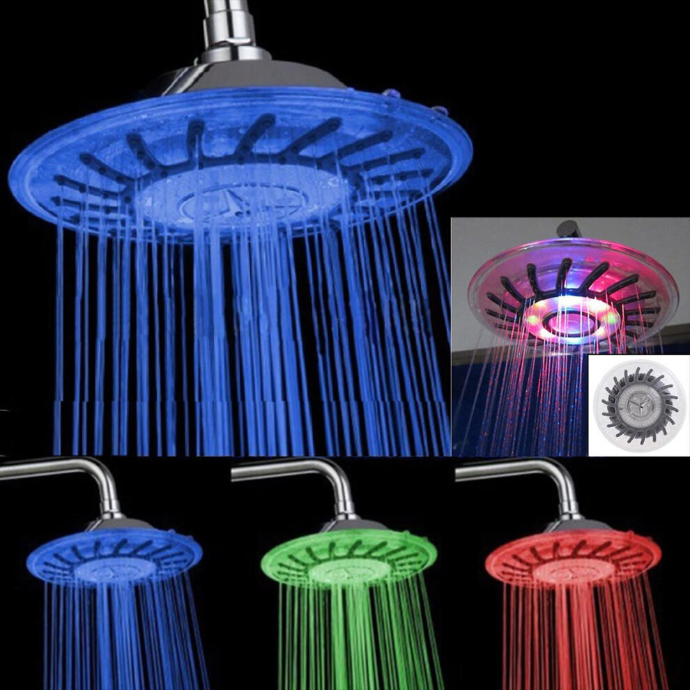 7 Colors Automatic LED Light Changing Round Top Shower Head Bath Rainfall Showerhead High Pressure