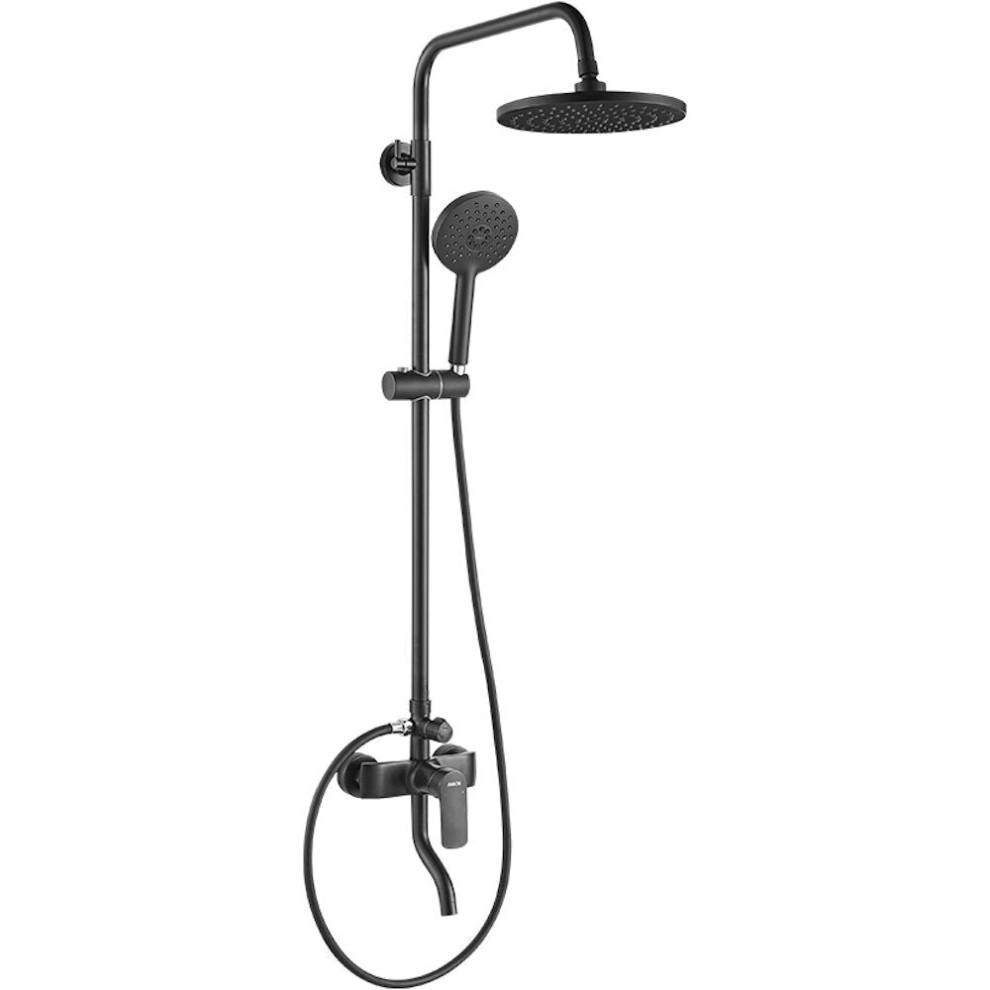 Black Bathroom Shower Set Rain Head Bath Mixer With Hand Faucet Rainfall Chrome-image-OPC-P8ZZ6RT-NEW