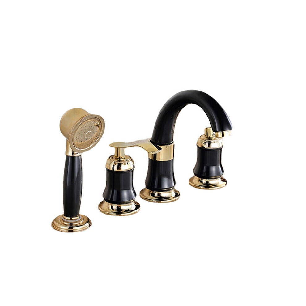 4PCS Bathroom Faucet 2 Handles Widespread Basin Water Mixer Brass Tap With Showerhead