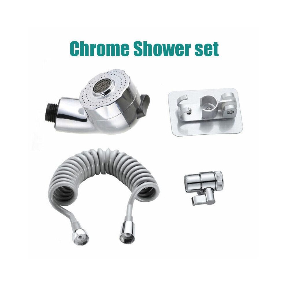 (Chrome Shower sets) Bathroom Kitchen Hose Bath Tub Shower Hand Held Spray Mixer Spout Faucet Tap Set