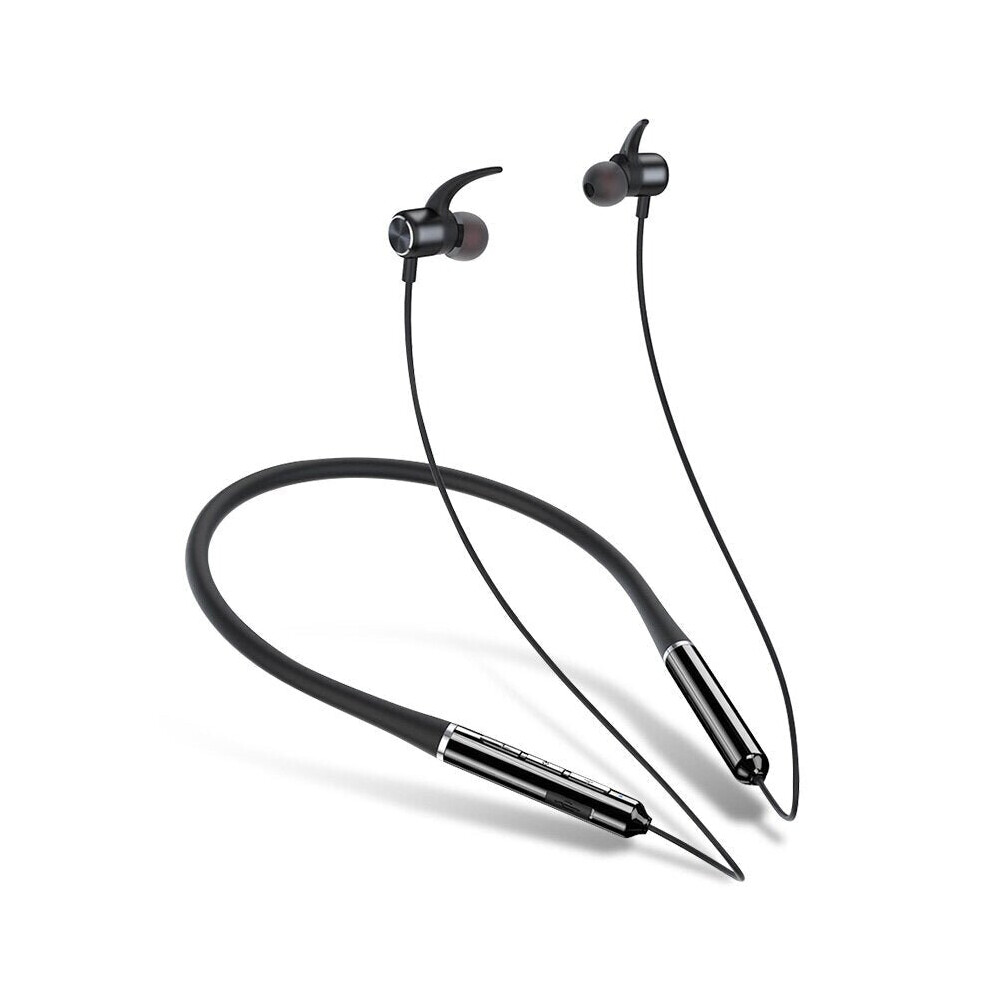 (Black) Bluetooth 5.0 Headset Wireless Neckband Earphone Hanging Ear Noise Cancelling Mic Stereo Sport Headphone With Mic Black 6112212055595