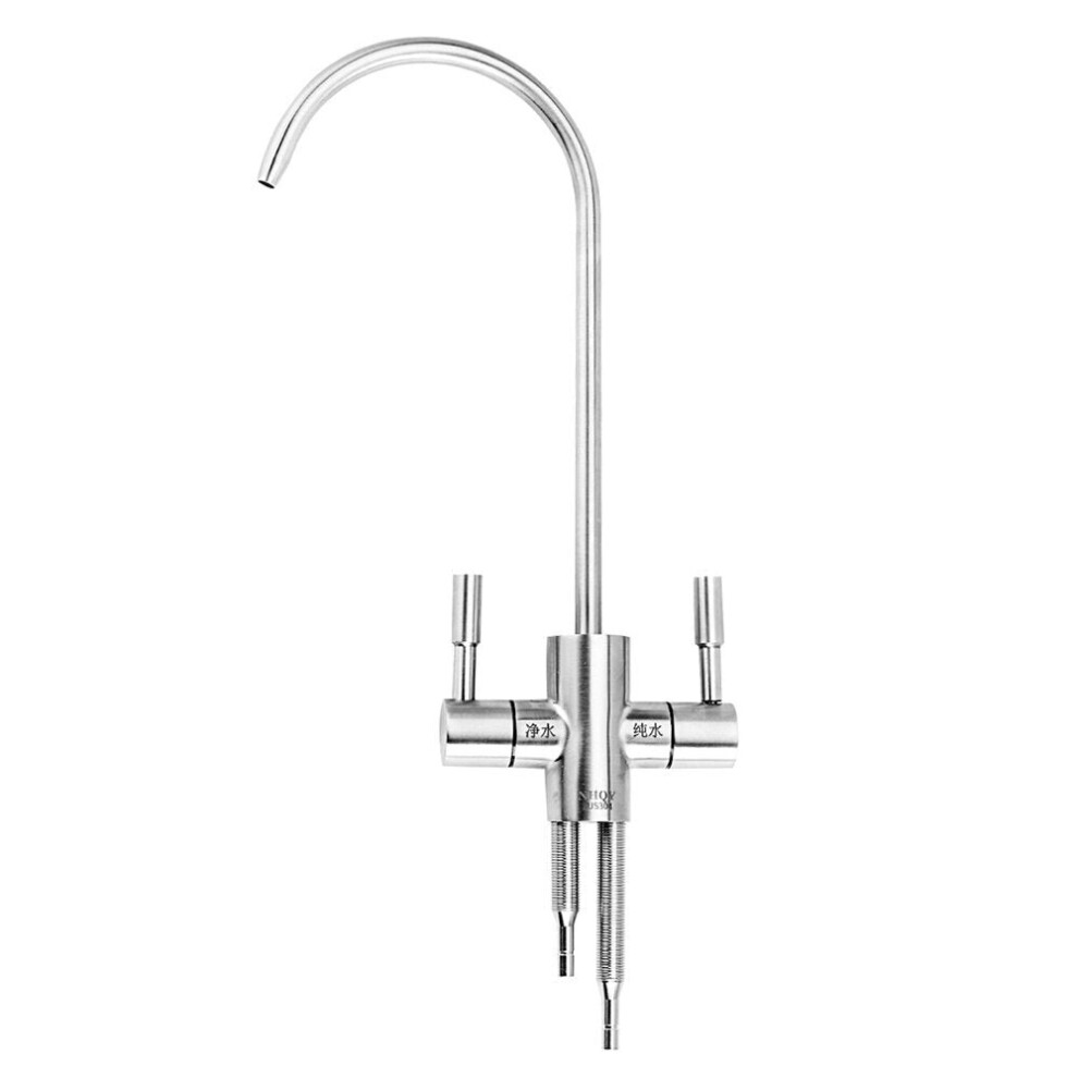 Stainless Steel Reverse Osmosis Faucet 360 Degree High Arc Swivel Spout Drinking Water Filter Double Handle Hot Cold Mixer Tap