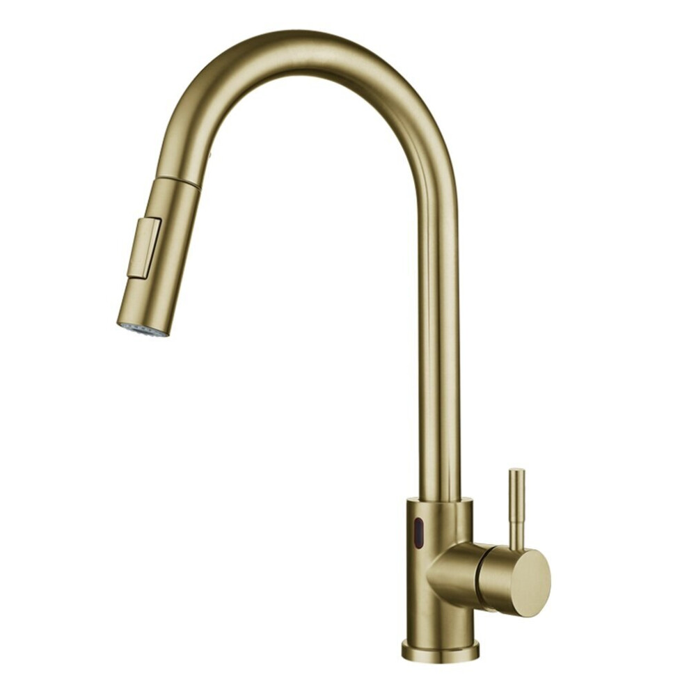 (Golden) Touch Sensor Kitchen Sink Pull Out Faucet Stainless Steel With Down Sprayer Rotary Household Bathroom Hot And Cold Mixer Tap Inlet Pipe