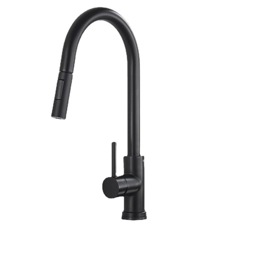 Matte Black Kitchen Sink Faucet Brass Single Lever Pull Out Spring Spout Mixers Tap Hot Cold Water