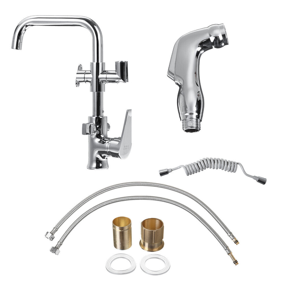 Chrome Kitchen Faucet Dual Sprayer Swivel Spout Spring Pull Out Spray Mixer Tap