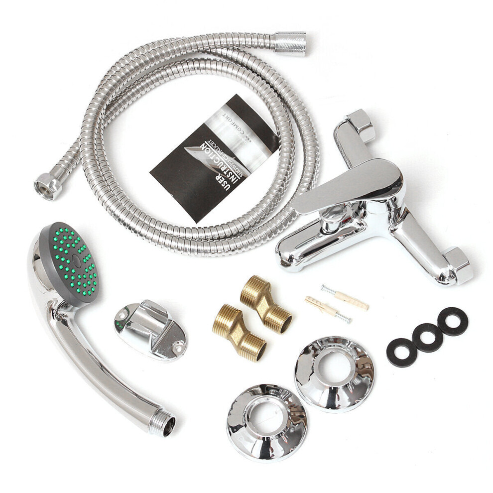 Chrome Wall Mounted Bathroom Bathtub Shower Faucet Set Mixer With Hand Sprayer 3654659285560