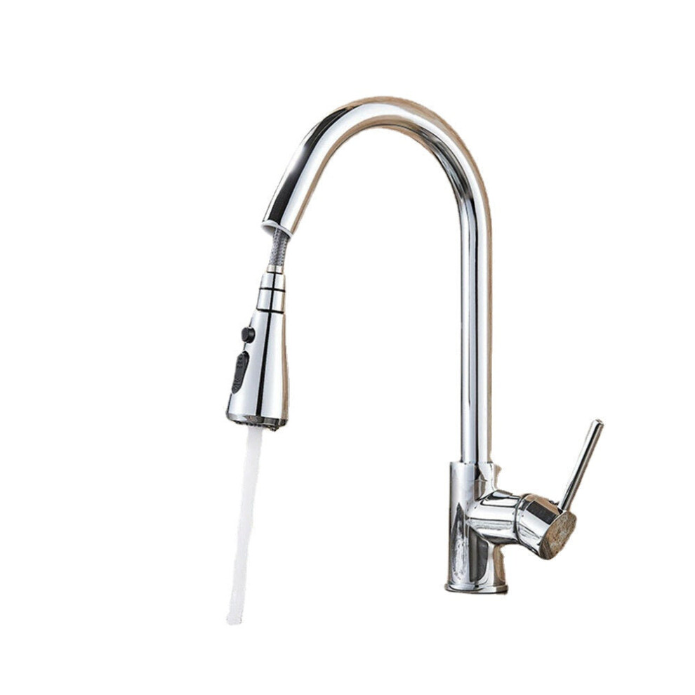 Chrome Kitchen Sink Faucets Brass Single Hole Pull Out Spout Hot Cold Water Mixer Stream Sprayer Head Tap