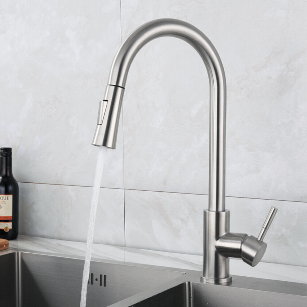 Brushed Stainless Steel Pull Out Kitchen Faucet 360 Rotation Hot And Cold Water Mixed Wash Basin Sink Tap