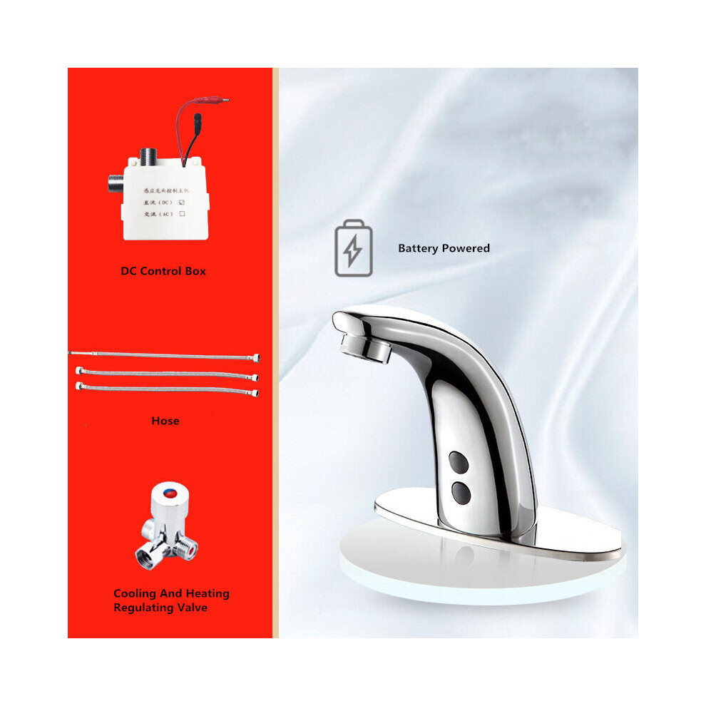 (DC Power - Hot and Cold) Automatic Touchless Sensor Faucet Bathroom Sink Smart Hands Free Water Tap Hot and Cold Mixer Control Chrome Finish