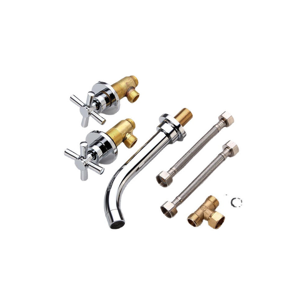 Chrome Brass Modern Wall Mounted 3 Hole Bath Faucet Tap