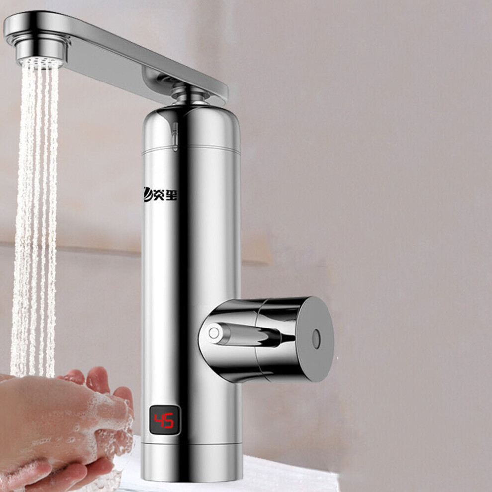 (ElectroplateãPlugã) 3 Seconds Fast Heating Faucet Real Time Temperature Digital Display 360 Rotation Fast Electric Hot Water Tap