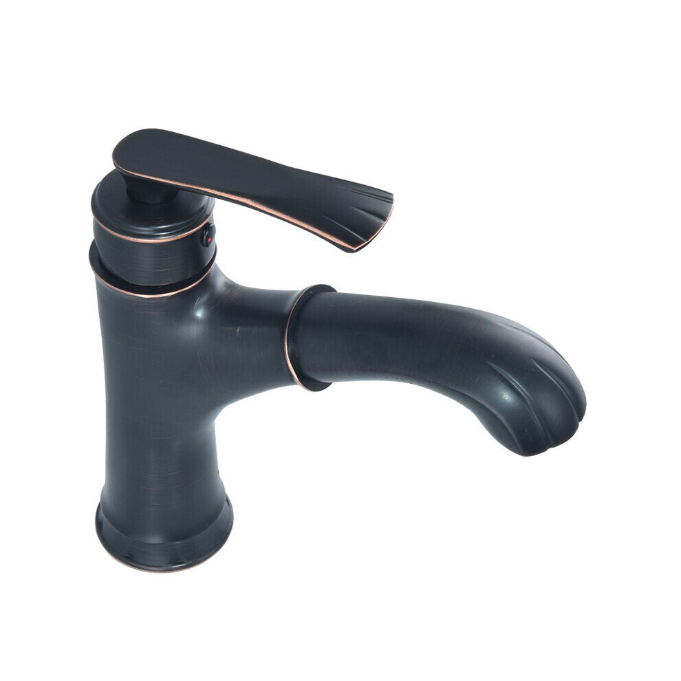 (Black) Copper Bathroom Basin Faucet Pull Out Spring Sprayer Tap Hot and Cold Water Single Hole Deck Mount Mixer