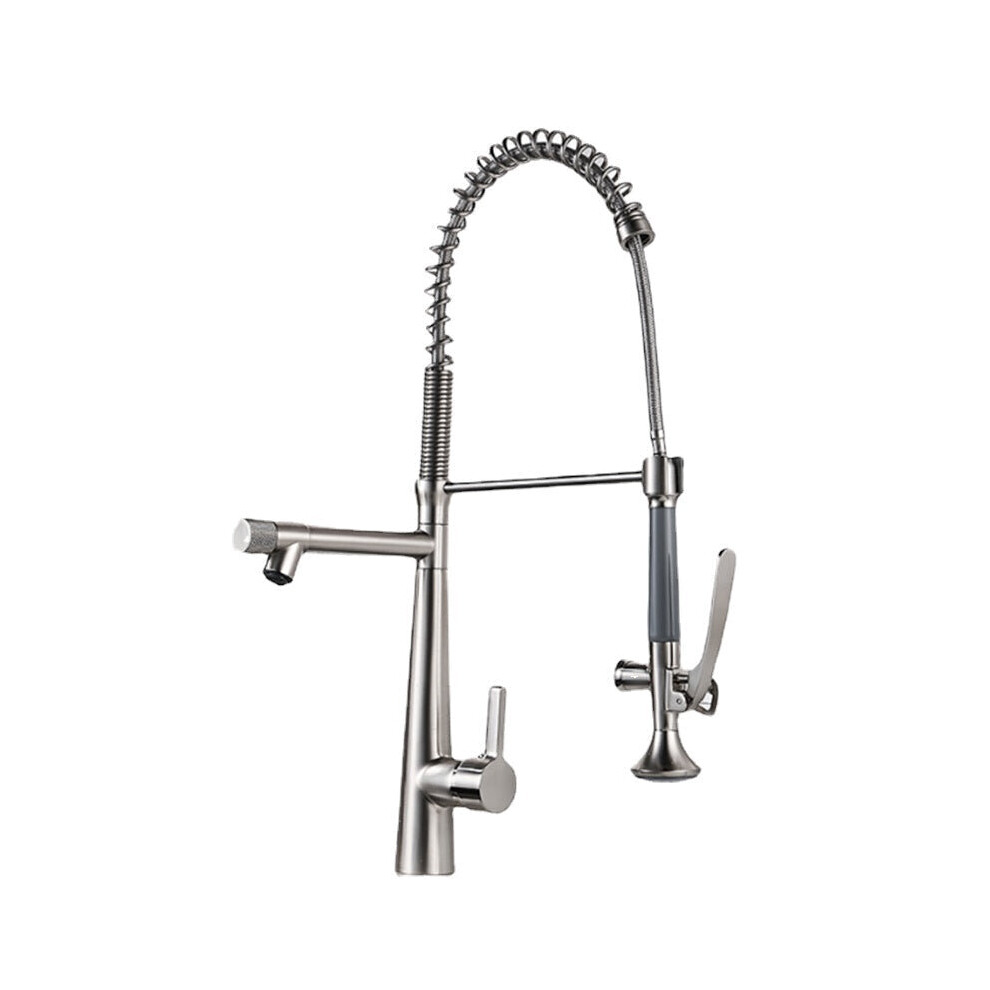 (Brushed Nickel, Round Handle) Kitchen Faucet with Flexible Pull-Down Sprayer