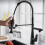 (Black, Round Handle) Kitchen Faucet with Flexible Pull-Down Sprayer 7