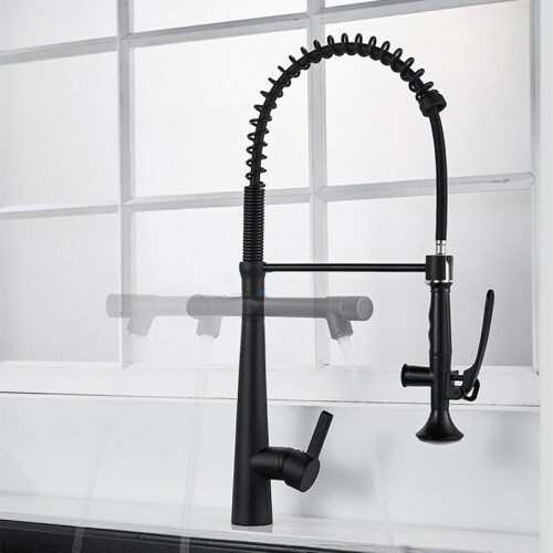 (Black, Round Handle) Kitchen Faucet with Flexible Pull-Down Sprayer 2