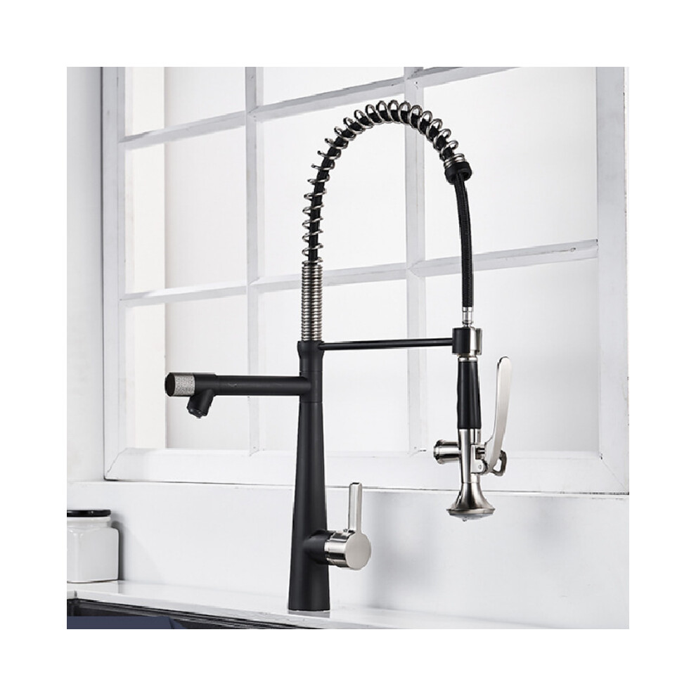 (Black and Brushed Nickel, Round Handle) Kitchen Faucet with Flexible Pull-Down Sprayer