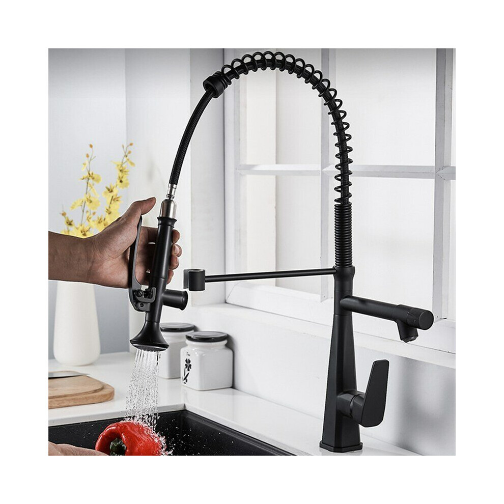 (Black, Square Handle) Kitchen Faucet with Flexible Pull-Down Sprayer