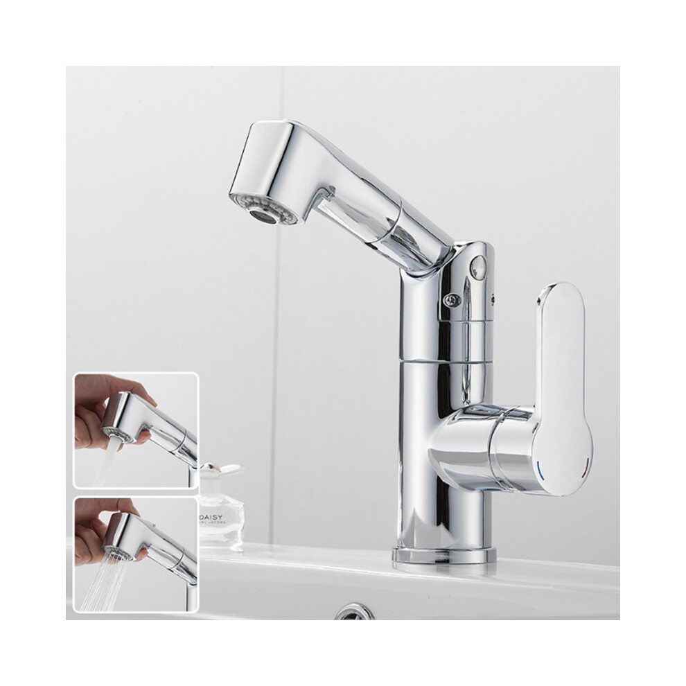 (Electroplate, Two Water Mode) Bathroom Pull-Out Basin Faucet Spring Pull Out Sprayer Hot And Cold Water Mixer Tap 3654659454935