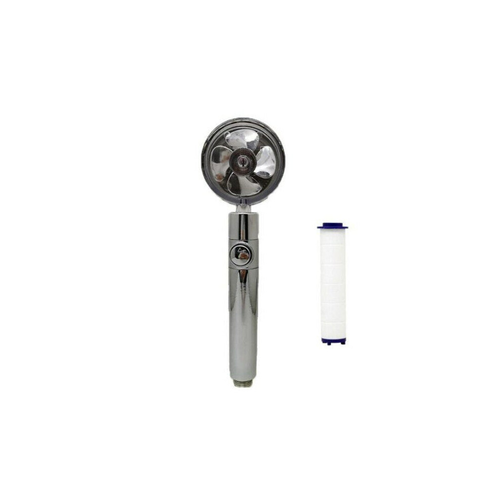 (Silver) High Pressure Flow Turbo Shower Head Water Saving Spray Handheld Turbocharged Showerhead 360 Degrees Rotating Massage Filter Head Bathroom 3654659416070