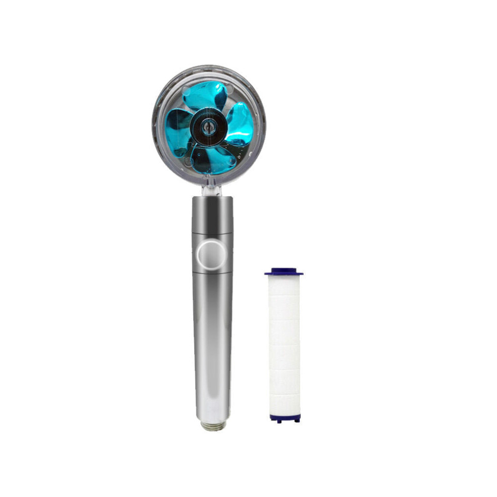 (Blue) High Pressure Flow Turbo Shower Head Water Saving Spray Handheld Turbocharged Showerhead 360 Degrees Rotating Massage Filter Head Bathroom 3654659416124