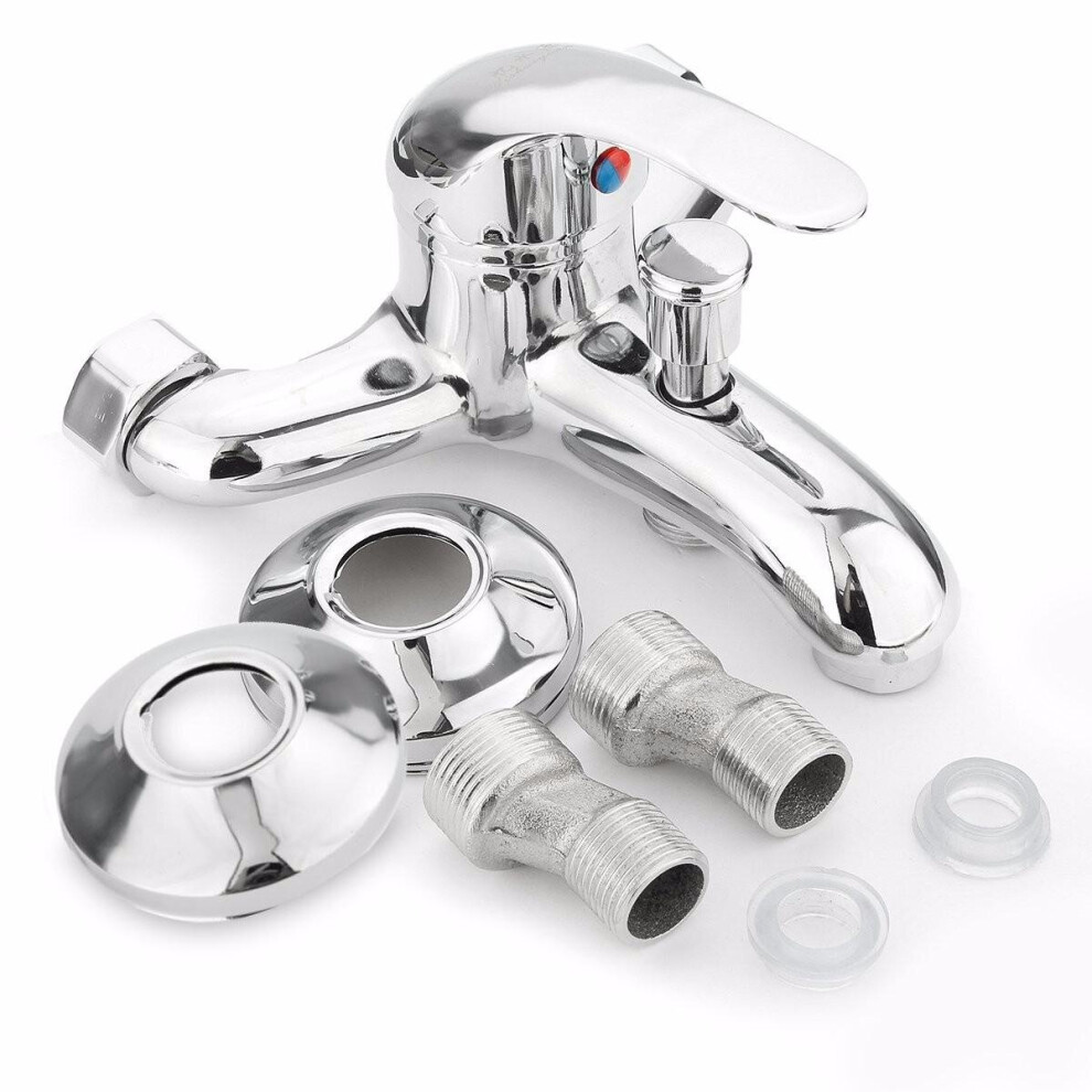 Chrome Bathroom Mixer Faucet Tap Bathtub Shower Head Hot Cold Mixing Vavle Knob Spout Wall Mount