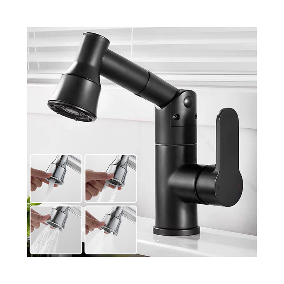(Black, Four Water Mode) Bathroom Pull-Out Basin Faucet Spring Pull Out Sprayer Hot and Cold Water Mixer Tap