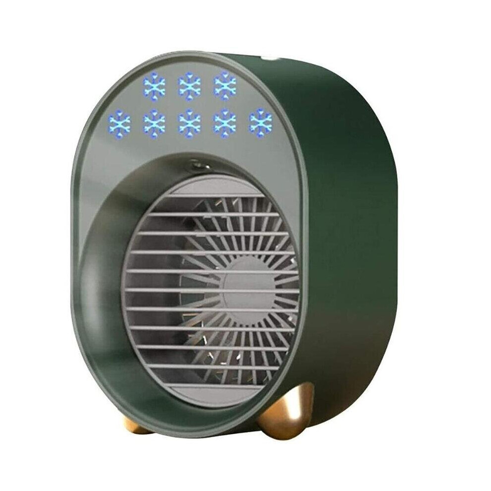 (Dark Green) Neck Fan Summer Air Cooling Conditioner Fan Double Wing Portable Silent Foldable Home Sports Pocket Fan