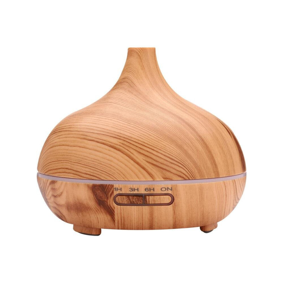 (Light wood grain, With remote control) 300ML Essential Diffuser Aromatherapy LED Ultrasonic Humidifier Air Purifier