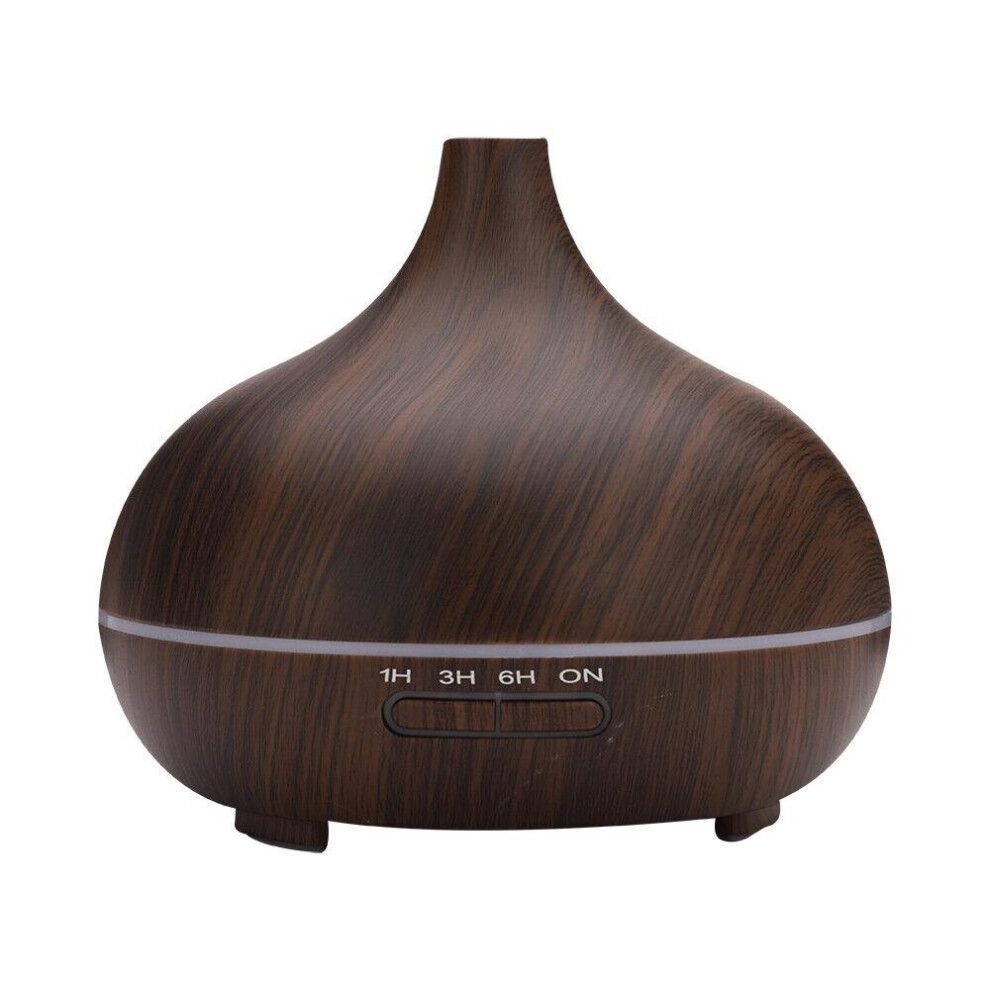 (Deep wood grain, With remote control) 300ML Essential Diffuser Aromatherapy LED Ultrasonic Humidifier Air Purifier