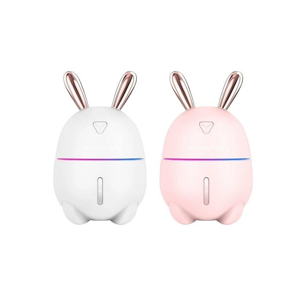 (White) 300ML Mini Air Humidifier Cute Rabbit USB Aroma Essential Oil Diffuser Colorful Night Light Car Office Air Purifier Mist Maker