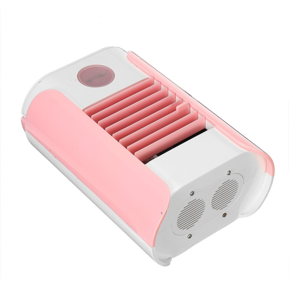 (Pink) 3 Gear Mini Air Conditioning Fan Spray Humidification Portable Summer Table Fan