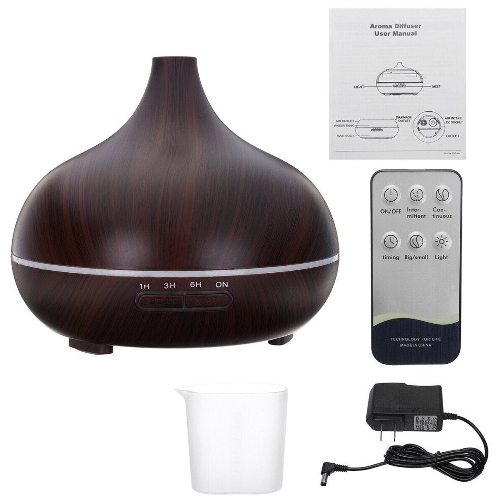 (Black, Without remote control) 300ML Air Purifier Essential Diffuser Aromatherapy LED Ultrasonic Humidifier Timing