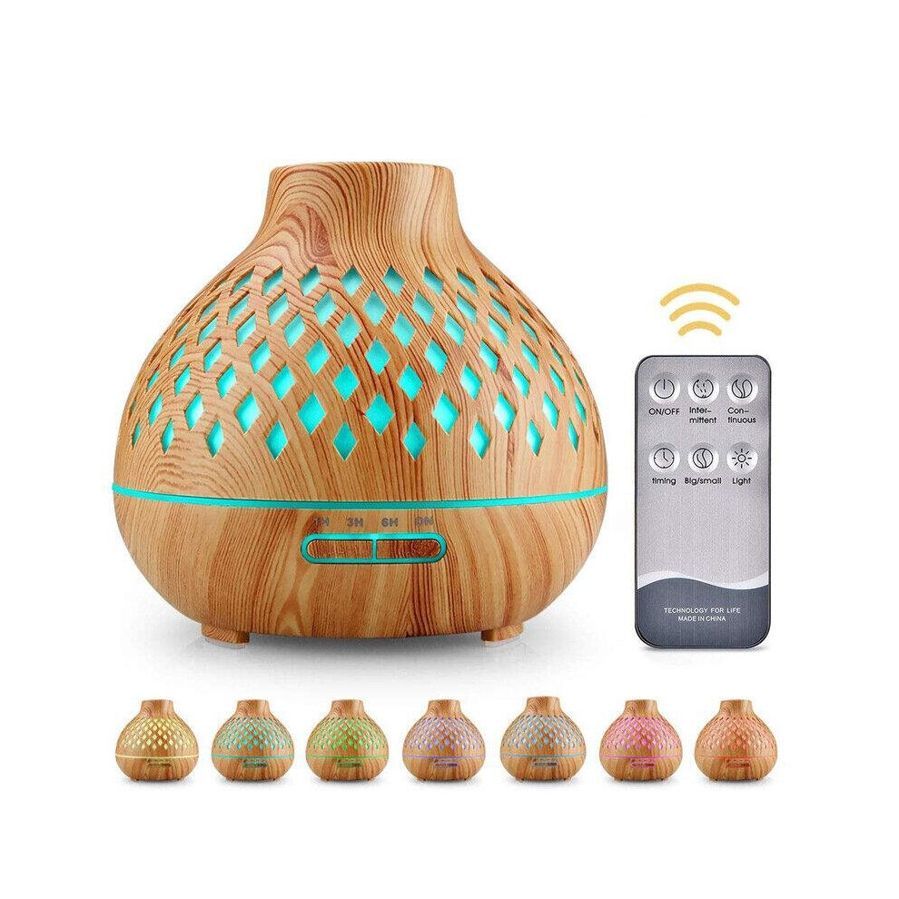 (Light Wood Grain, EU Plug) 400ml Mini Humidifier Wood Grain Aroma Essential Oil Diffuser USB Ultrasonic Smooth Fog Mist Maker Remote Control-image-OPC-P8ZZ9Y7-NEW