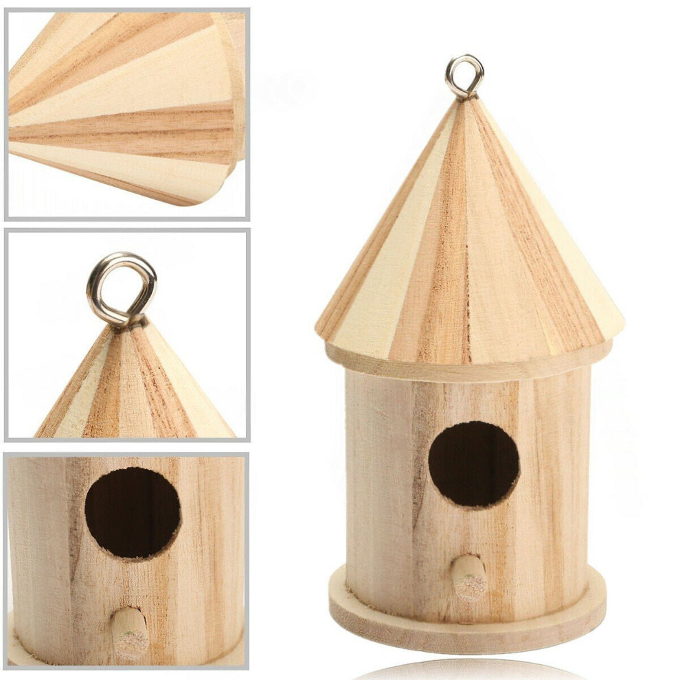 Wood Carving Wooden Birdhouse Bird Nest House Shed Garden Yard Hanging Decor