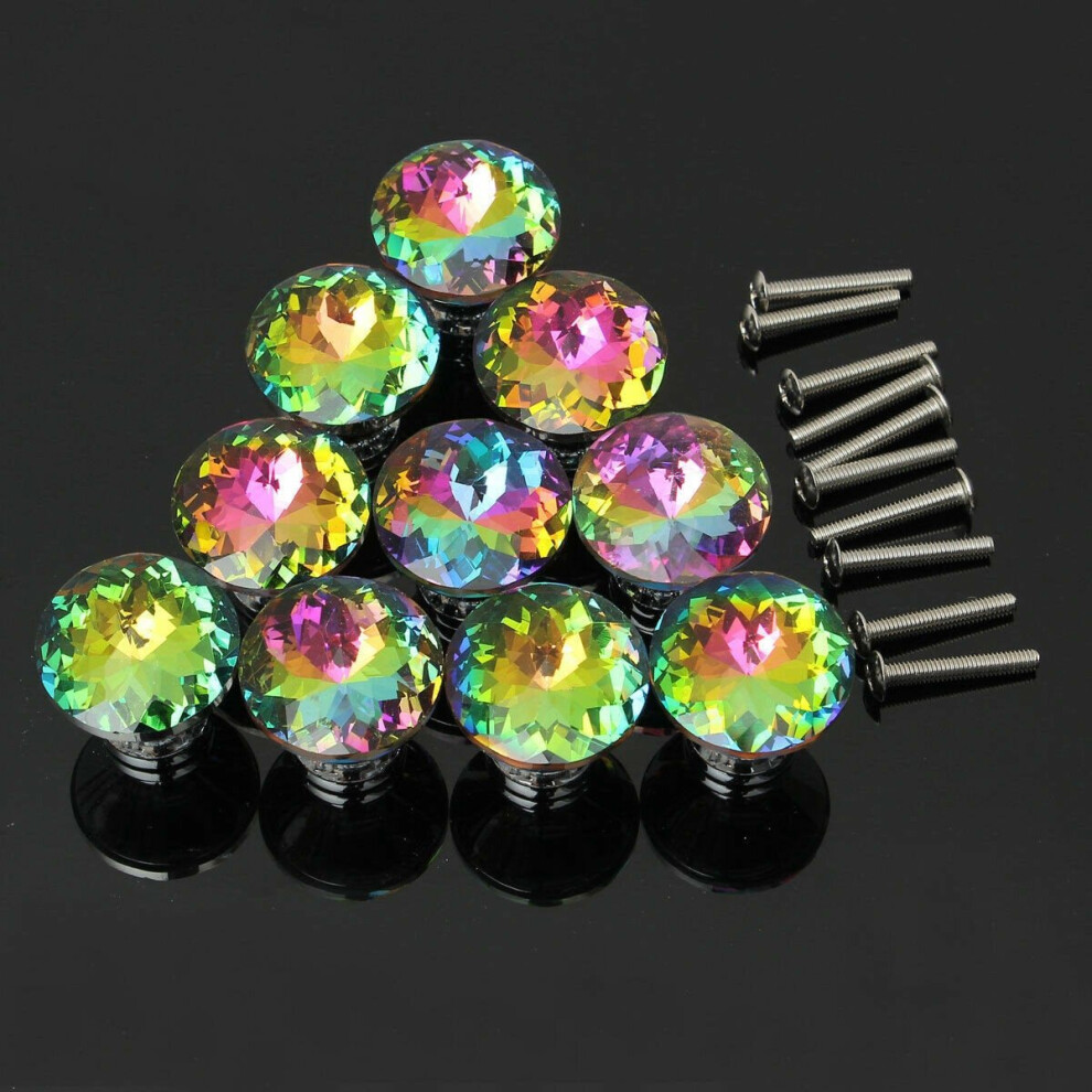 10Pcs 28mm Diamond Crystal Shape Glass Cabinet Knob Cupboard Drawer Pull Handle