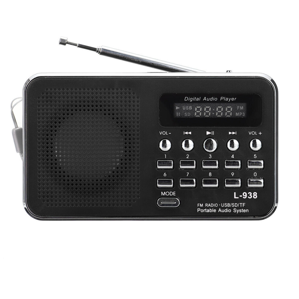 (Black) Portable Fm 87.5-108Mhz 4.2V 4 Radio Tf Sd Card Aux Loop Play Speaker Mp3 Music Player Black 6112211855868