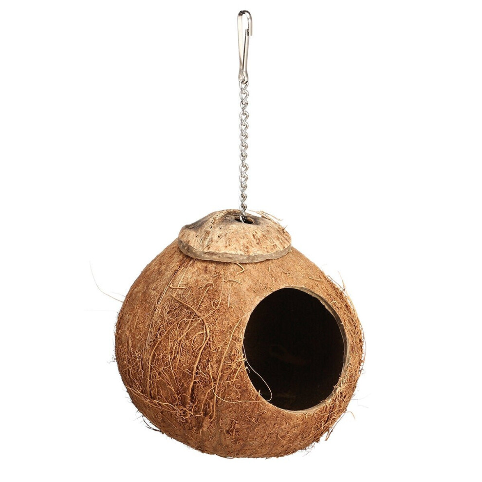 (C) Bird Nest Natural Coconut Shell Bird Nest Parakeet House Hut Parrot Cage Pet Toys Feeder Feeding Cages