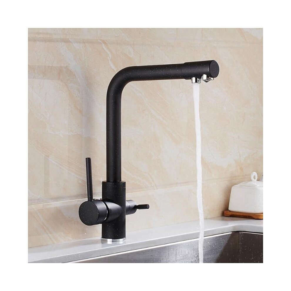 Kitchen Sink Faucet Rotatable Hot Cold Mixer Drinking Water Tap Double Handles Copper Deck Mount Black