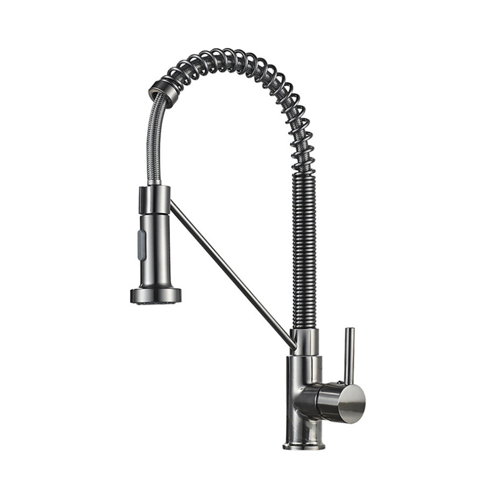 Kitchen Sink Faucet Solid Brass Single Handle Lever Pull Down Sprayer Spring Spout Mixer Tap Two Water Modes