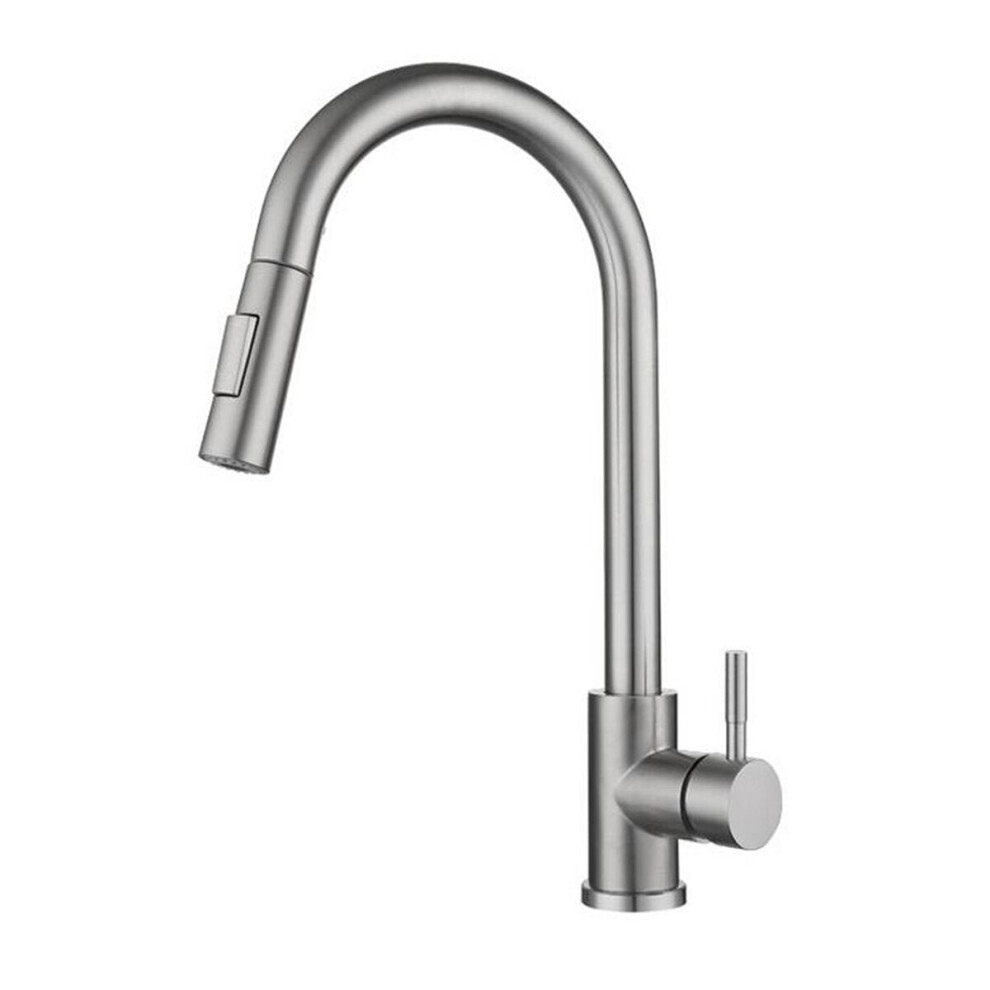 (Silver) Kitchen Touch Sensor Stainless Steel Faucet Dish Basin Pull-Out Rotary Household Hot And Cold 3654659423221