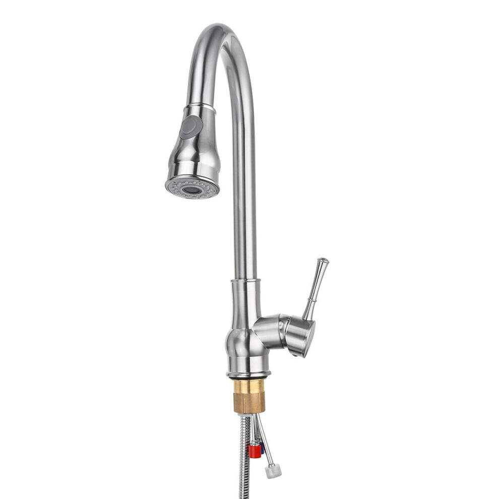 (Silver) Kitchen Sink Faucet Pull Out Sprayer 360 Rotate Single Handle Mixer Tap Copper