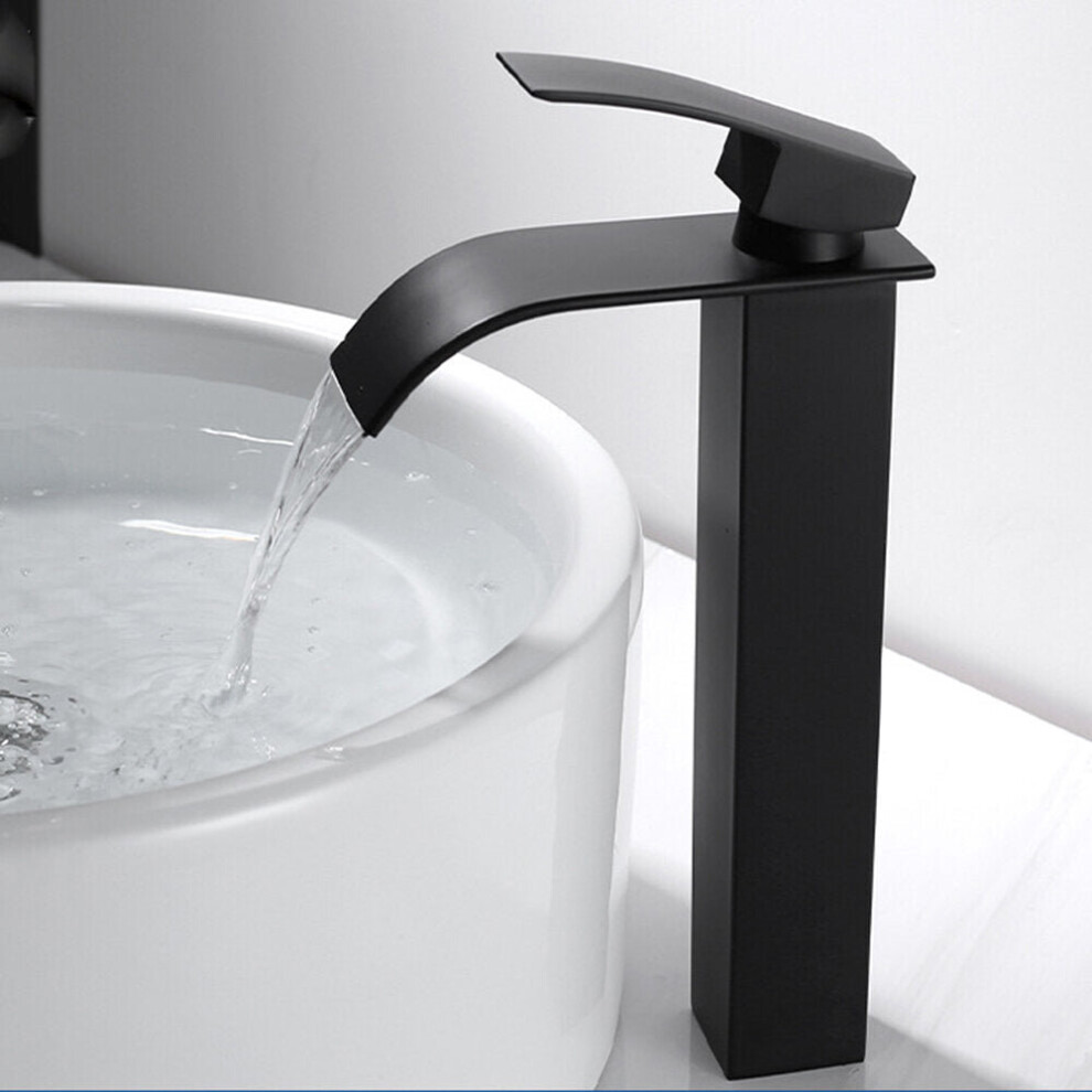 (30cm) Waterfall Black Bathroom Basin Faucet Single Lever Hole Hot And Cold Washing Tap