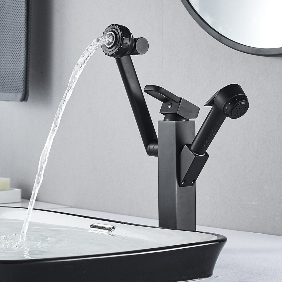 (Tall Type) Bathroom Faucet Pull-Out Sink Adjustable and Rotatable with Sprayer Two Flow Modes Modern Lavatory Basin