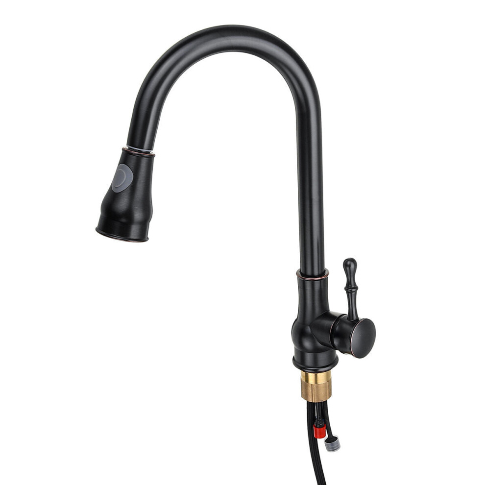 (Black) Kitchen Sink Faucet Pull Out Sprayer 360 Rotate Single Handle Mixer Tap Copper